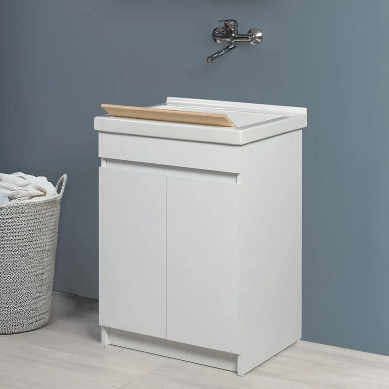 foto del prodotto inbagno mobile lavatoio 61x50 cm bianco opaco con vasca in ceramica e kit scarico