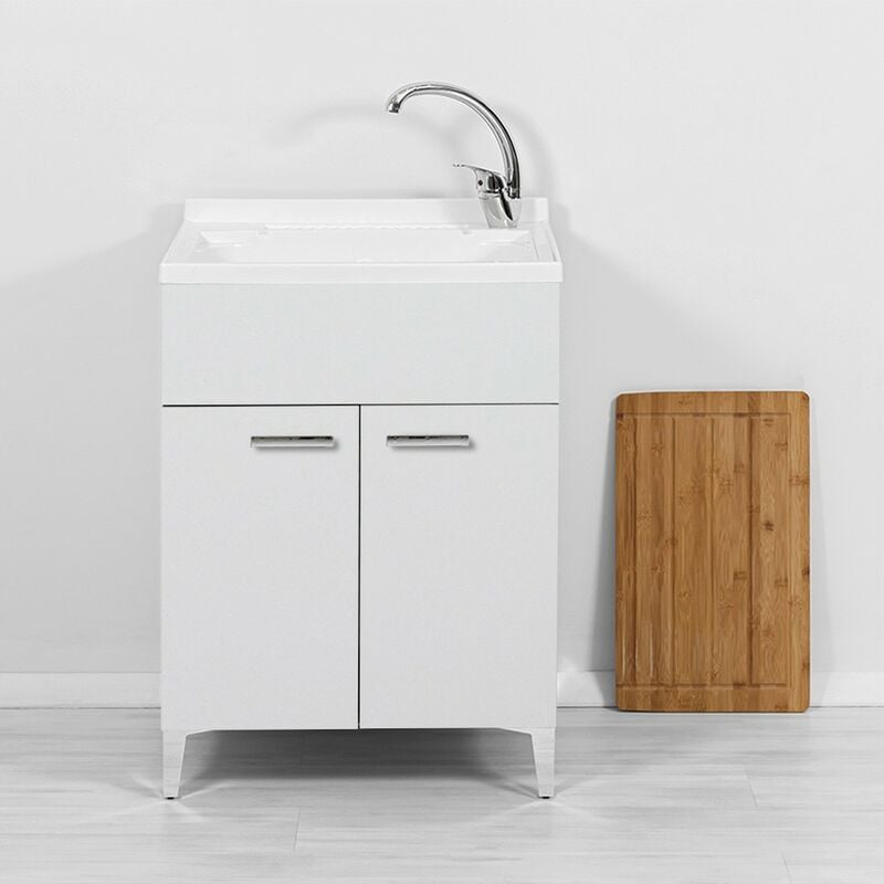 foto del prodotto inbagno mobile lavatoio bianco 60x50 cm vasca in resina e asse lavapanni desya