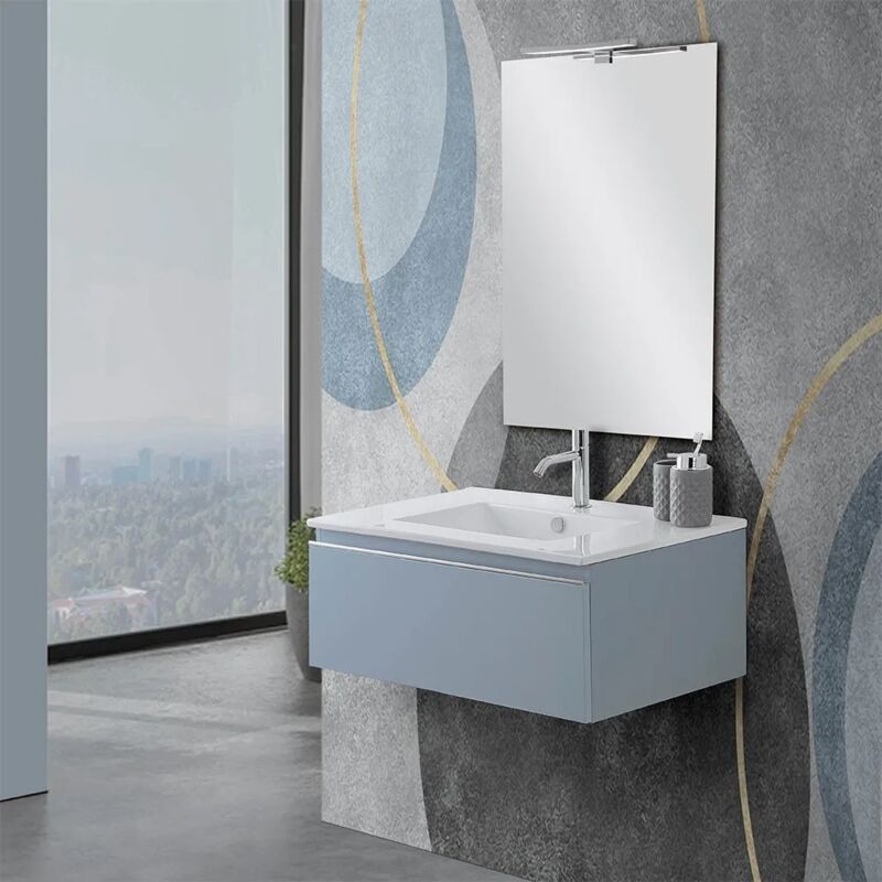 foto del prodotto inbagno mobile sospeso 80 cm blu pastello con lavabo incasso e specchio iside