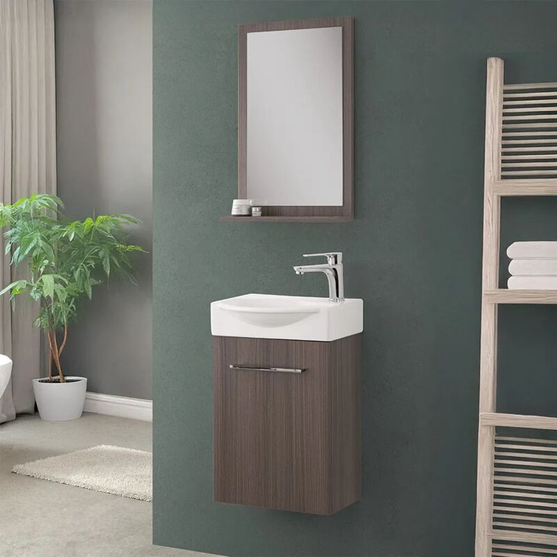 foto del prodotto inbagno mobiletto bagno sospeso 39 cm mini salvaspazio rovere scuro 1 anta elys
