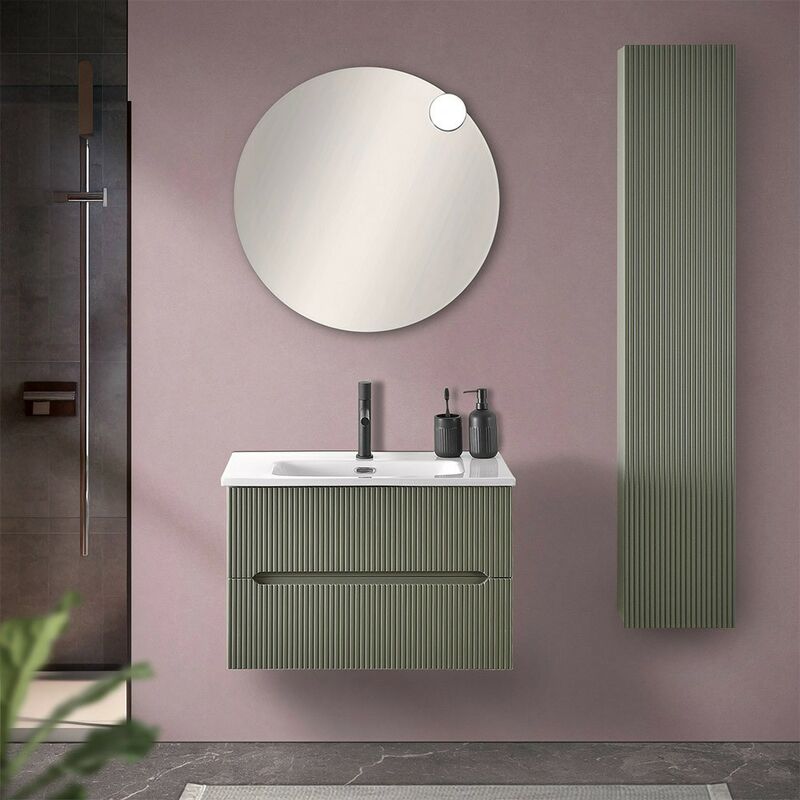 foto del prodotto inbagno mobiletto bagno sospeso cannettato 70 cm verde con specchiera bali