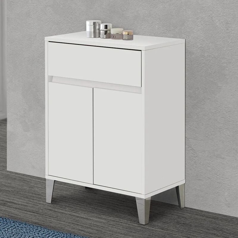 foto del prodotto inbagno mobiletto multiuso da 60 cm way 2 ante e un cassetto bianco lucido