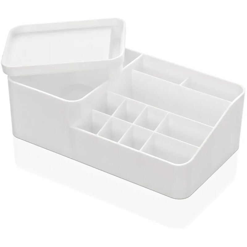 foto del prodotto inbagno organizzatore cosmetici e trucco bianco con box con coperchio e 11 scomparti
