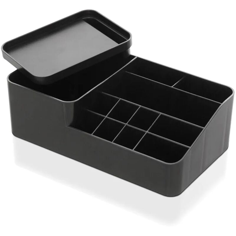 foto del prodotto inbagno organizzatore cosmetici e trucco nero con box con coperchio e 11 scomparti
