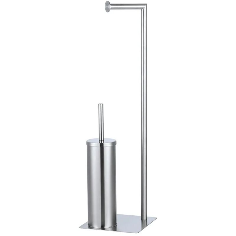 foto del prodotto inbagno piantana wc in acciaio satinato con portarotolo e portascopino
