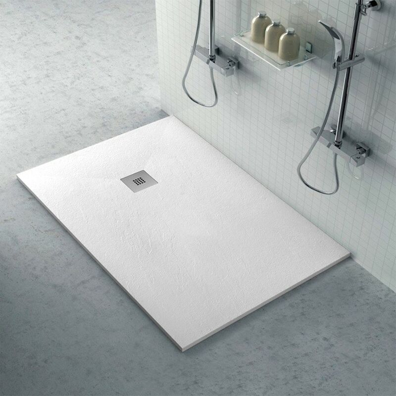 foto del prodotto inbagno piatto doccia 70x100 filo pavimento karen in resina bianco pietra