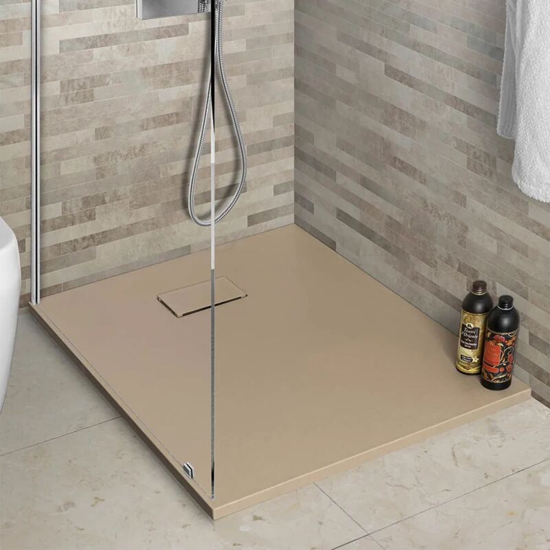 foto del prodotto inbagno piatto doccia 80x100 filo pavimento agor in resina pietra tortora