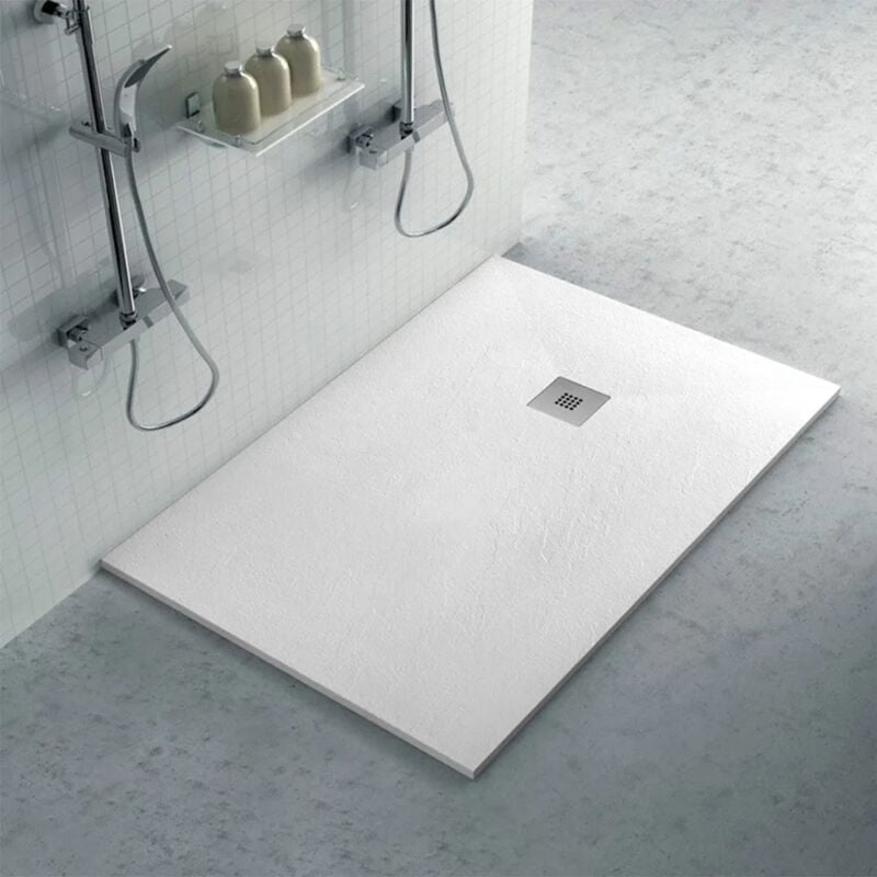 foto del prodotto inbagno piatto doccia 80x110 filo pavimento in resina karen bianco pietra