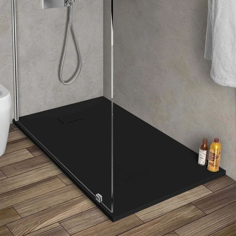 foto del prodotto inbagno piatto doccia 80x120 in resina nero effetto pietra riducibile agor 