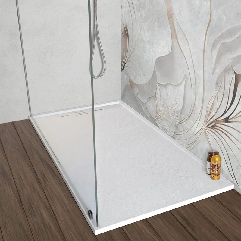 foto del prodotto inbagno piatto doccia 80x140 bianco pietra in resina riducibile con canalina argo