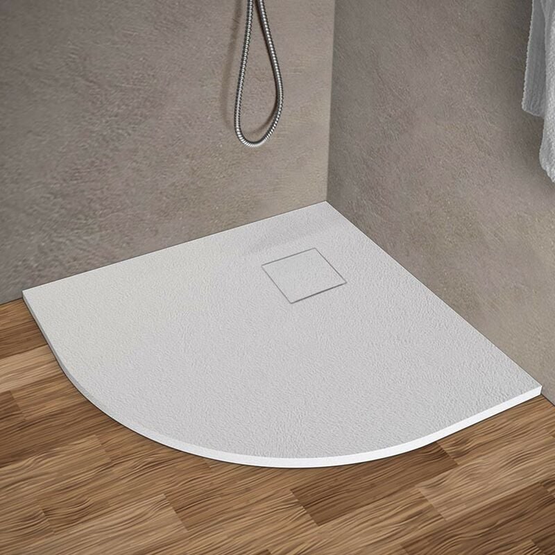 foto del prodotto inbagno piatto doccia 80x80 semicircolare bianco pietra in resina riducibile agor 