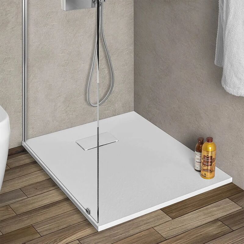 foto del prodotto inbagno piatto doccia 80x90 cm bianco effetto pietra in resina riducibile agor 
