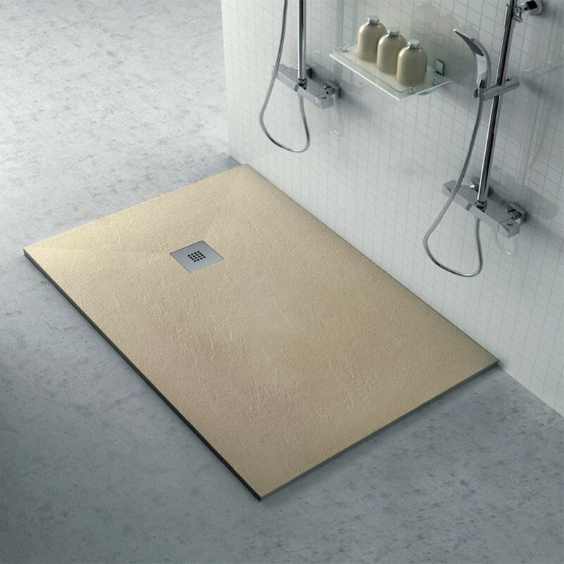 foto del prodotto inbagno piatto doccia 80x90 karen in resina riducibile tortora effetto pietra