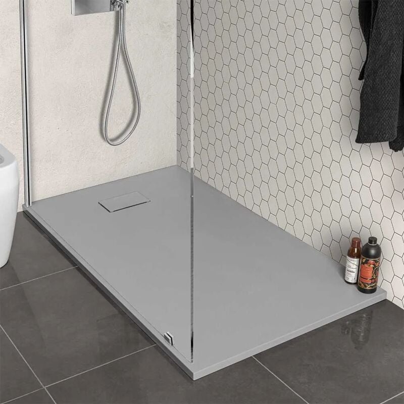 foto del prodotto inbagno piatto doccia filo pavimento 80x140 serie agor grigio effetto pietra