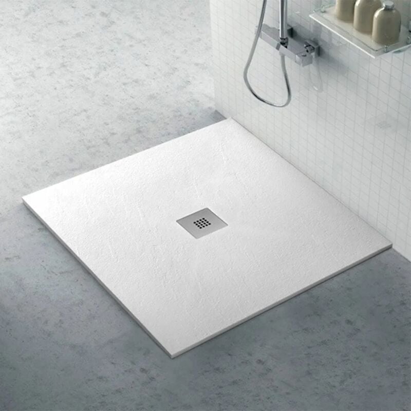 foto del prodotto inbagno piatto doccia filo pavimento karen 100x100 in resina bianco pietra