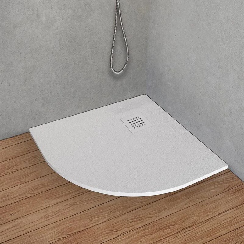 foto del prodotto inbagno piatto doccia resina 80x80 semicircolare bianco pietra riducibile loren