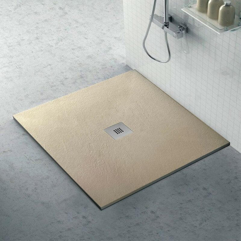 foto del prodotto inbagno piatto doccia su misura 80x80 karen in resina tortora effetto pietra