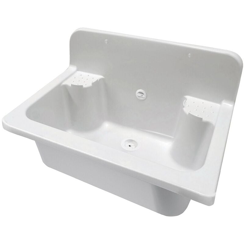 foto del prodotto inbagno pilozzo maxi a muro 56 cm in resina bianca con portasapone e kit di scarico