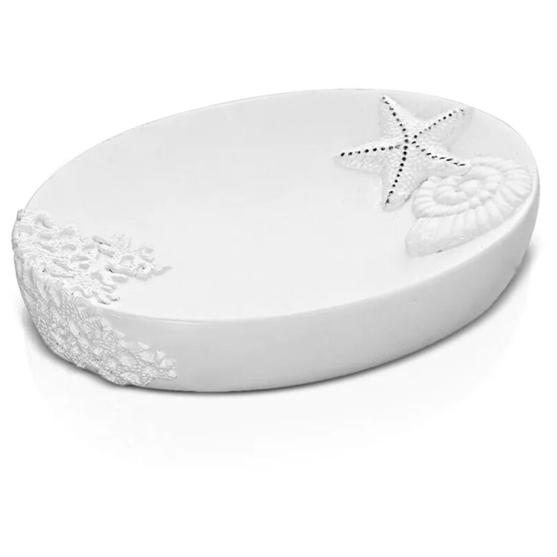 foto del prodotto inbagno porta sapone da appoggio in resina bianco con decoro marino coral