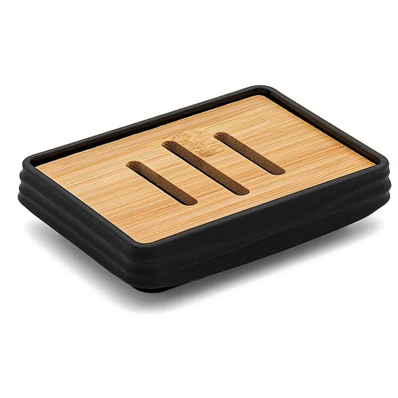 foto del prodotto inbagno porta sapone da appoggio nero in abs e bamb wave