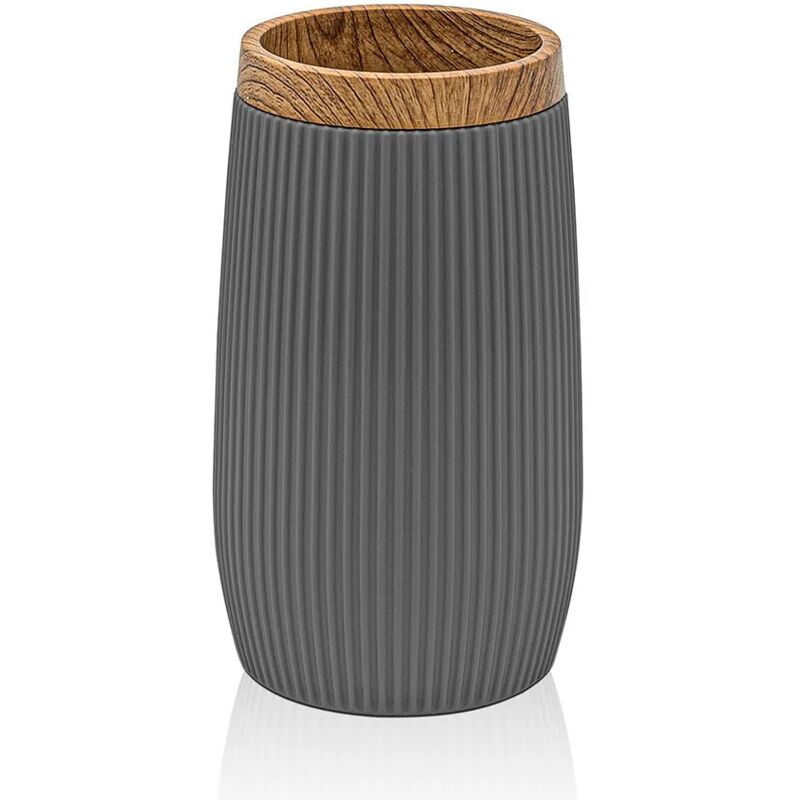 foto del prodotto inbagno porta spazzolini da denti grigio dettagli effetto legno blob