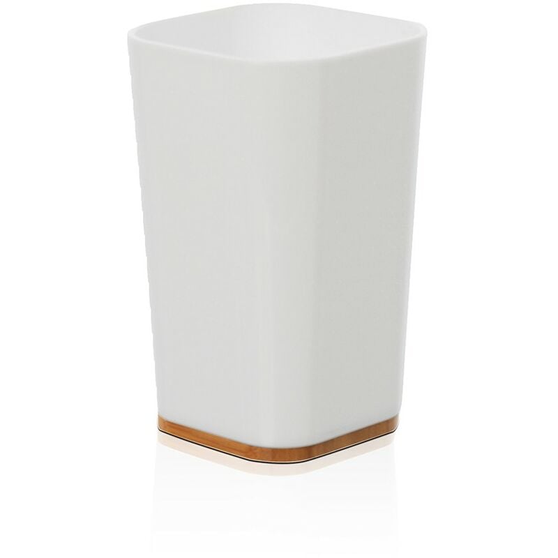foto del prodotto inbagno porta spazzolini in finitura bianca opaca con dettagli in bamboo