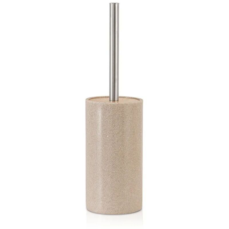 foto del prodotto inbagno portascopino bagno in resina beige con particolari in bamboo sahara