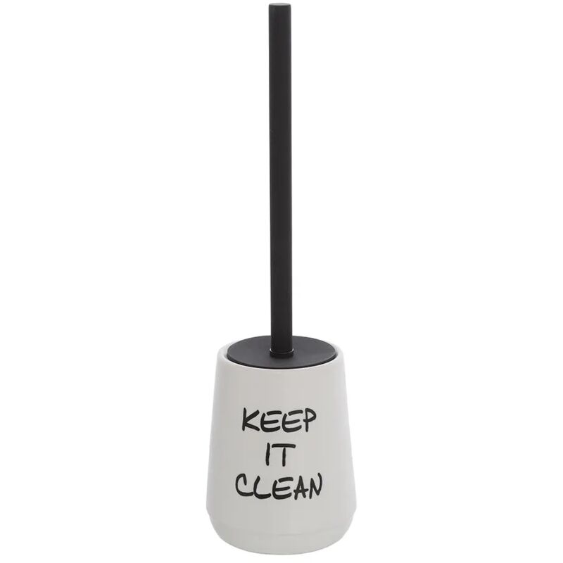 foto del prodotto inbagno portascopino da appoggio linea wash in ceramica bianco con scritte nere