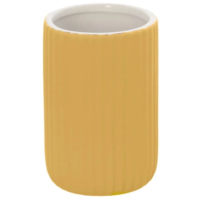foto del prodotto inbagno portaspazzolini bagno da appoggio giallo in ceramica soft touch spring