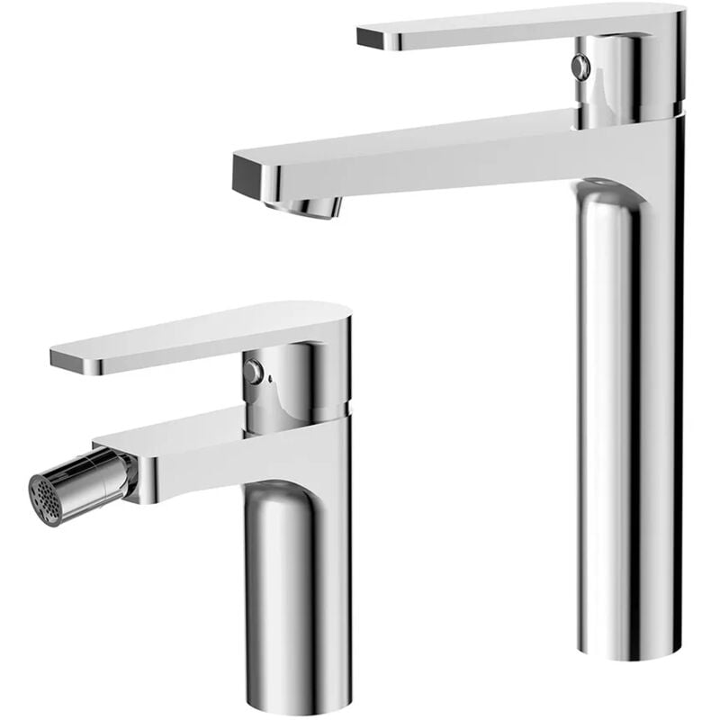 foto del prodotto inbagno rubinetti bagno in set lavabo alto e bidet cromati recta