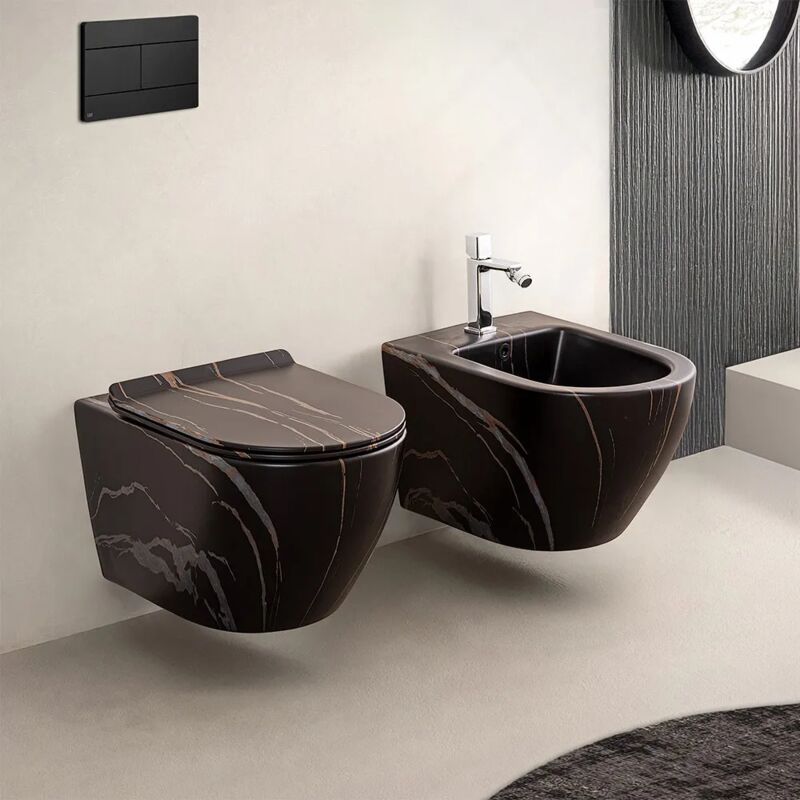 foto del prodotto inbagno sanitari sospesi rimless effetto marmo nero con sedile tokyo