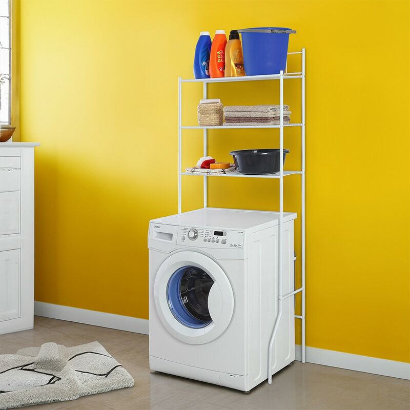 foto del prodotto inbagno scaffale per lavatrice bianco con 3 ripiani in acciaio in kit di montaggio