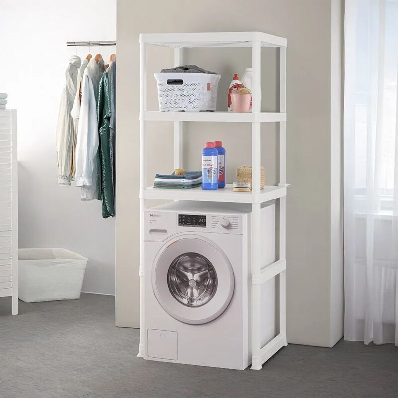 foto del prodotto inbagno scaffale sopra lavatrice bianco con 3 ripiani in kit di montaggio