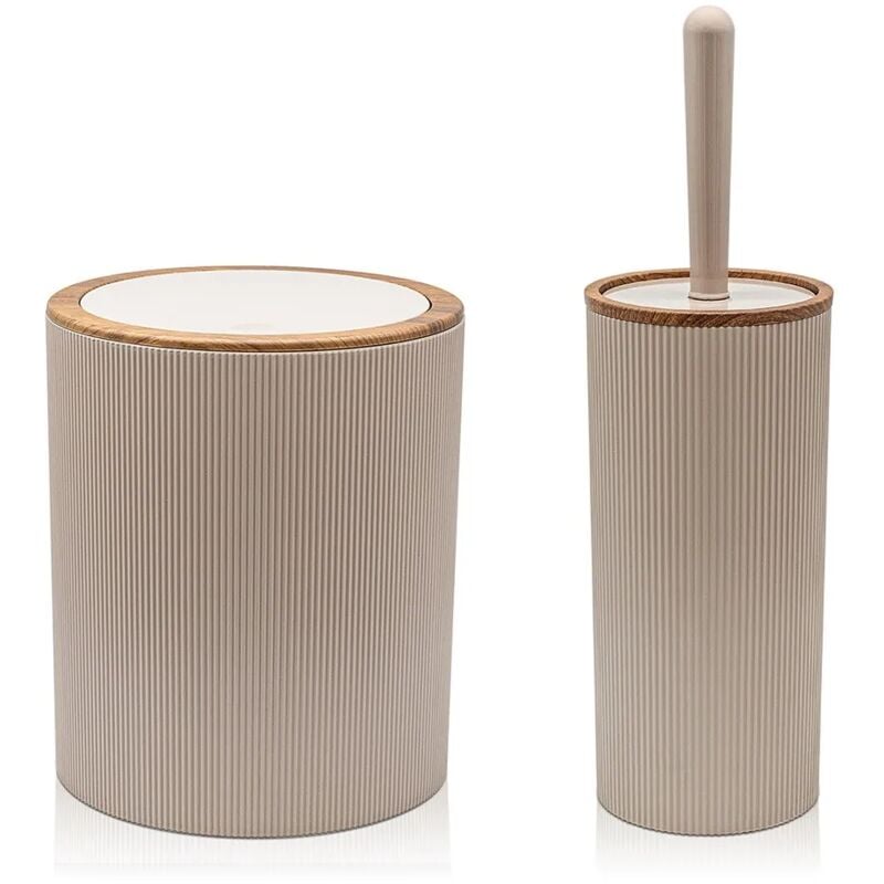 foto del prodotto inbagno set 2 pezzi porta scopino e pattumiera 5lt tortora dettagli effetto legno blob
