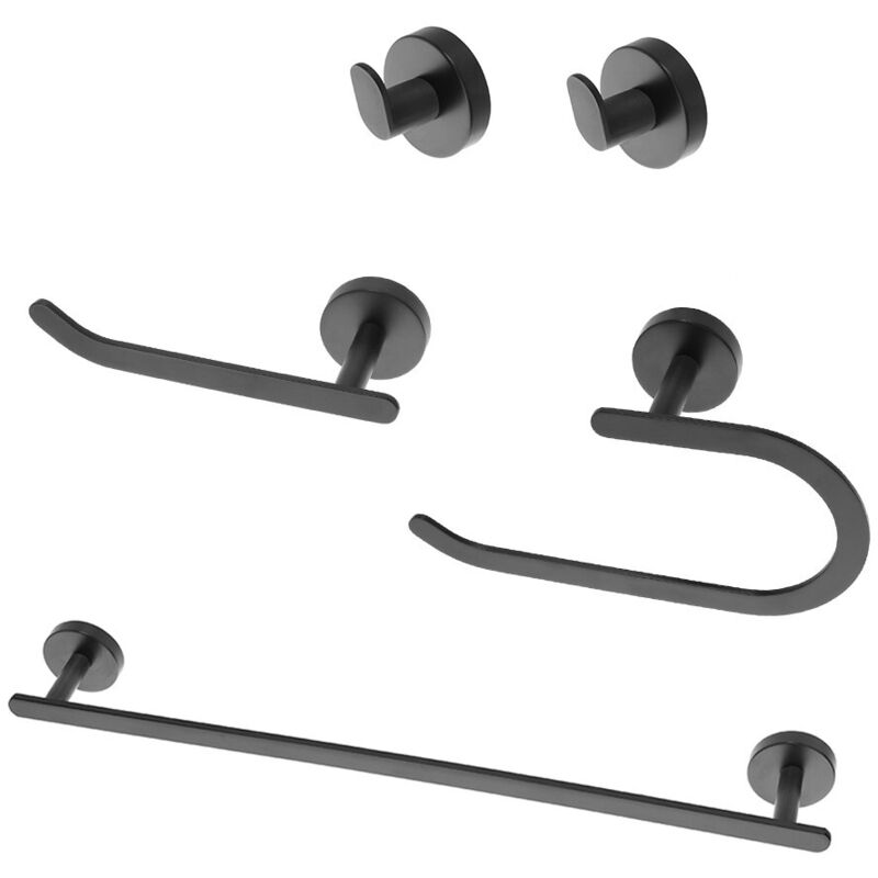foto del prodotto inbagno set accessori a muro 5 pezzi in acciaio nero opaco e viti incluse chic black