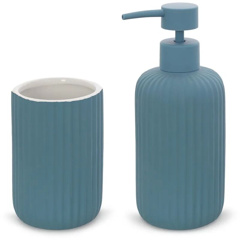 foto del prodotto inbagno set accessori bagno 2 pezzi in ceramica blu soft touch spring
