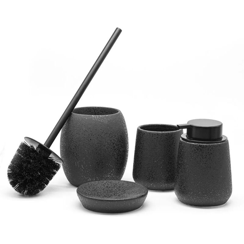 foto del prodotto inbagno set accessori bagno da appoggio 4 pezzi in ceramica nero glitter