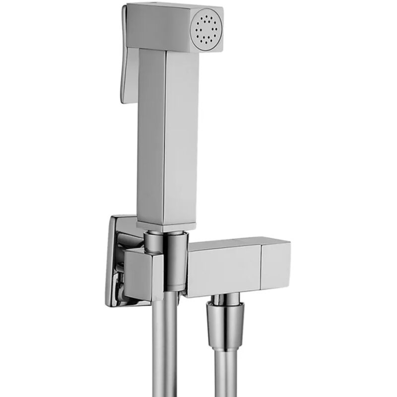 foto del prodotto inbagno set bidet quadrato in ottone cromato con tubo flessibile silver