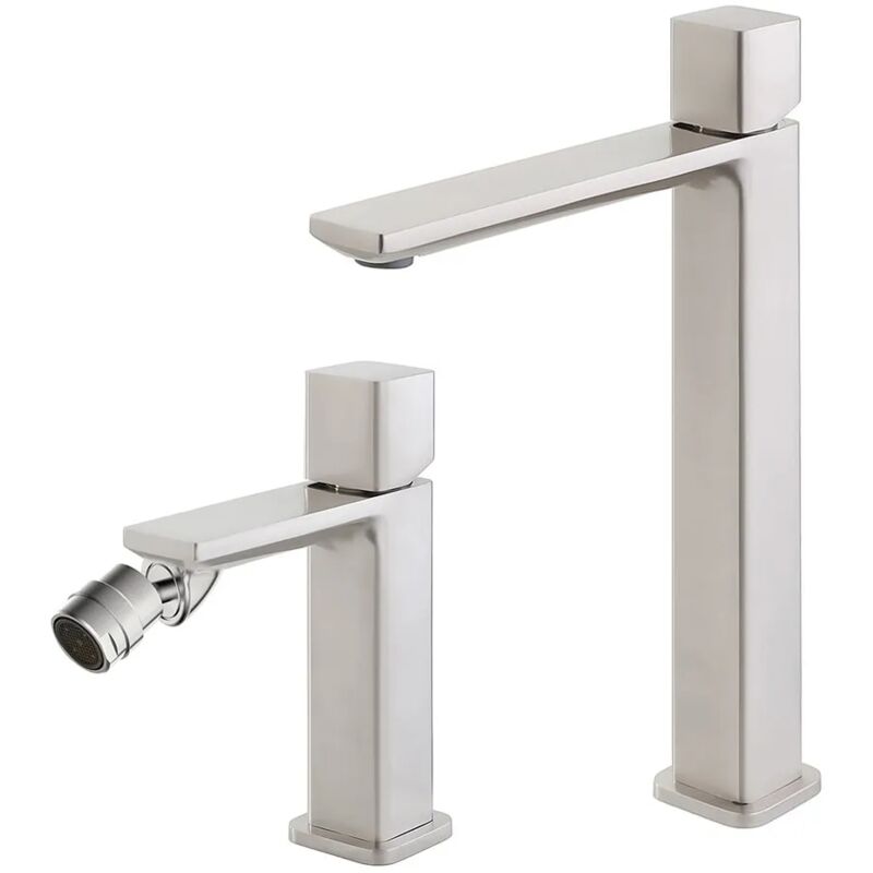 foto del prodotto inbagno set di rubinetti lavabo alto e bidet color nichel con piletta lotus