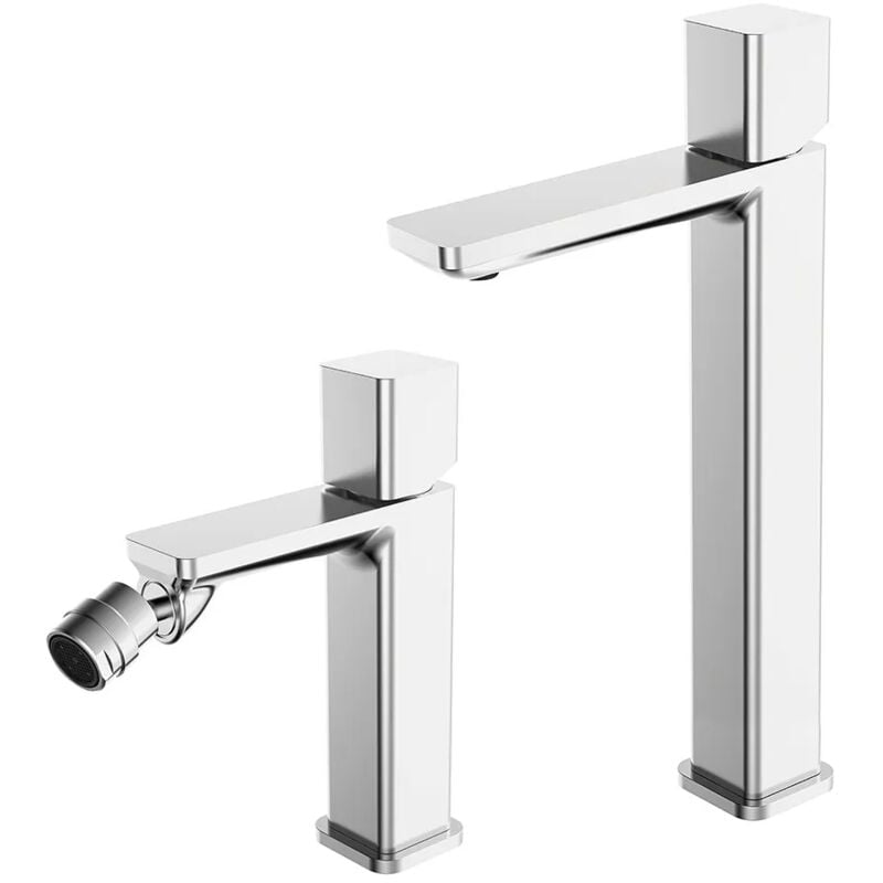 foto del prodotto inbagno set di rubinetti lavabo alto e bidet con manopola e scarico incluso lotus