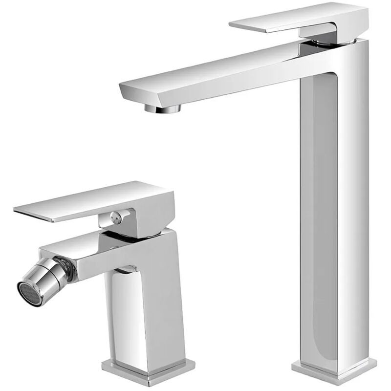 foto del prodotto inbagno set di rubinetti lavabo alto e bidet finitura cromo con piletta kubo