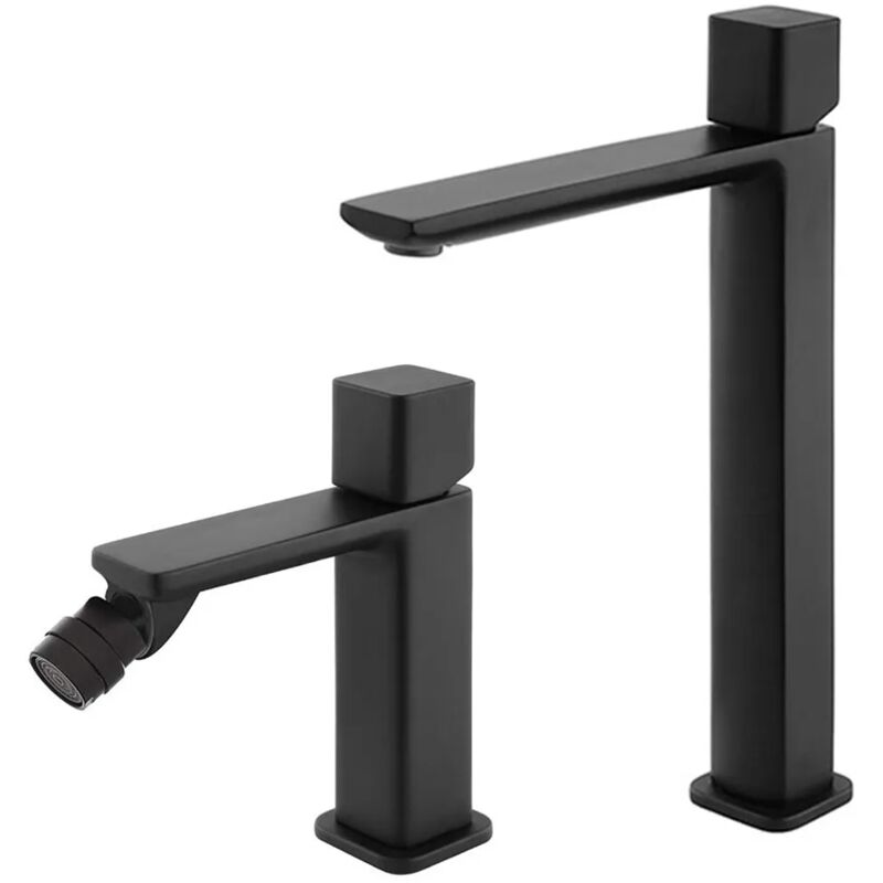 foto del prodotto inbagno set di rubinetti lavabo alto e bidet nero opaco con piletta lotus