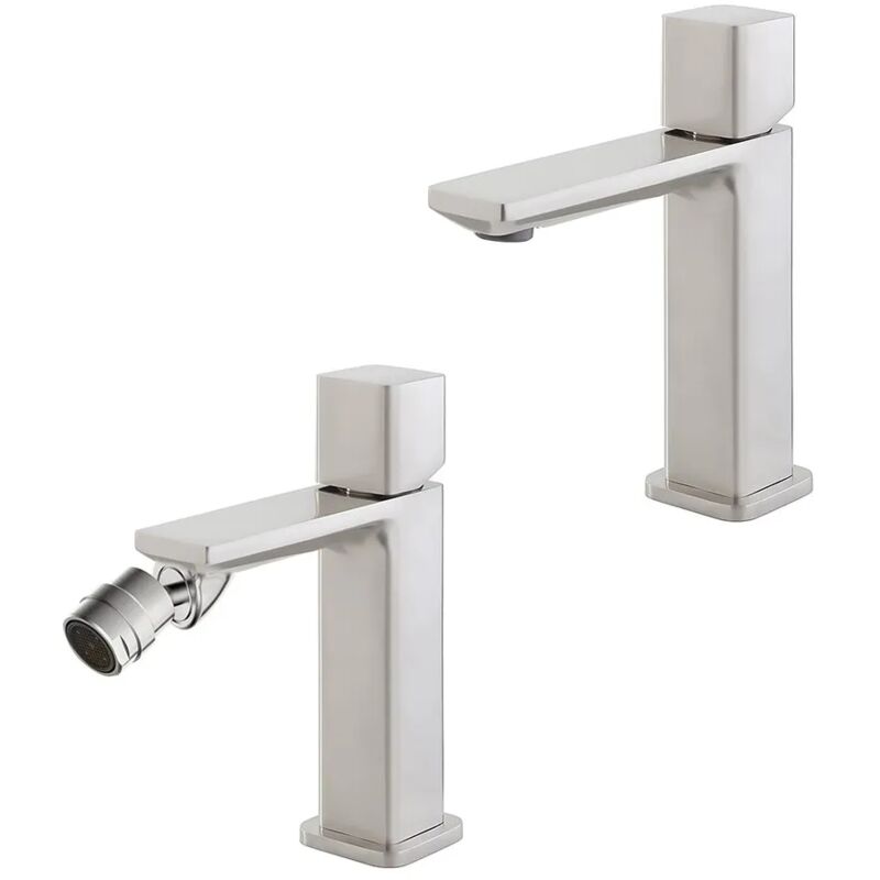 foto del prodotto inbagno set di rubinetti lavabo e bidet color nichel con piletta lotus