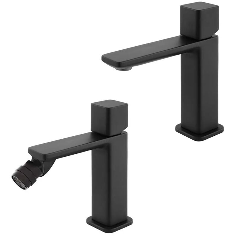 foto del prodotto inbagno set di rubinetti lavabo e bidet nero opaco con piletta lotus
