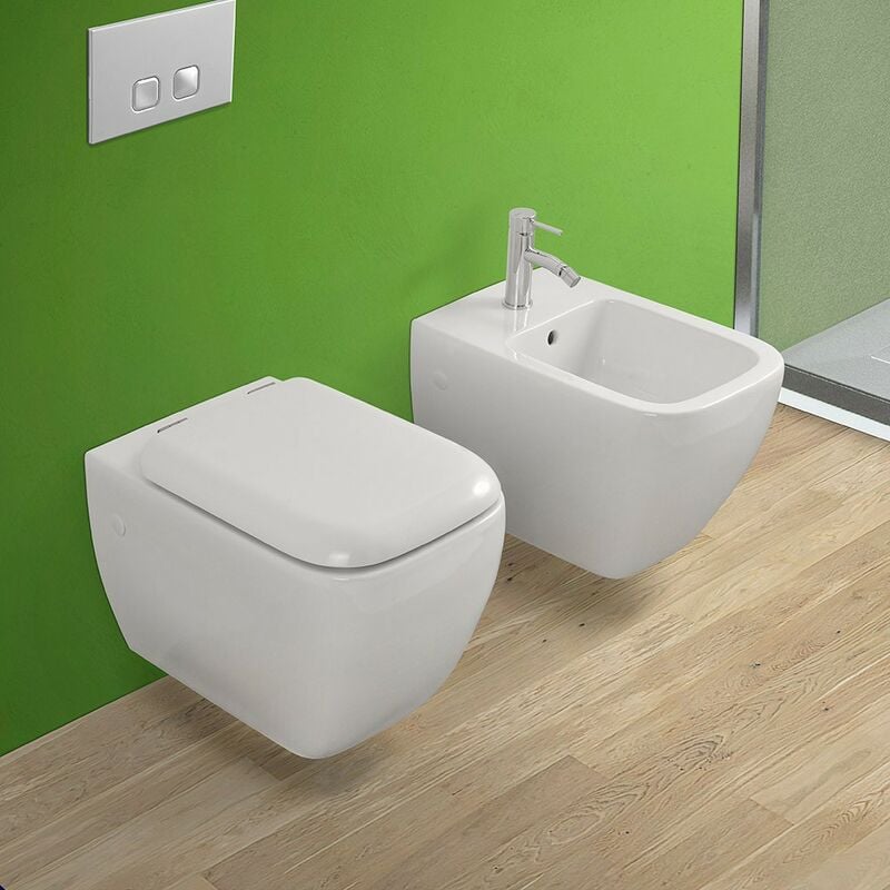 foto del prodotto inbagno set di sanitari sospesi metropolitan in ceramica con wc, bidet e copriwater avvolgente