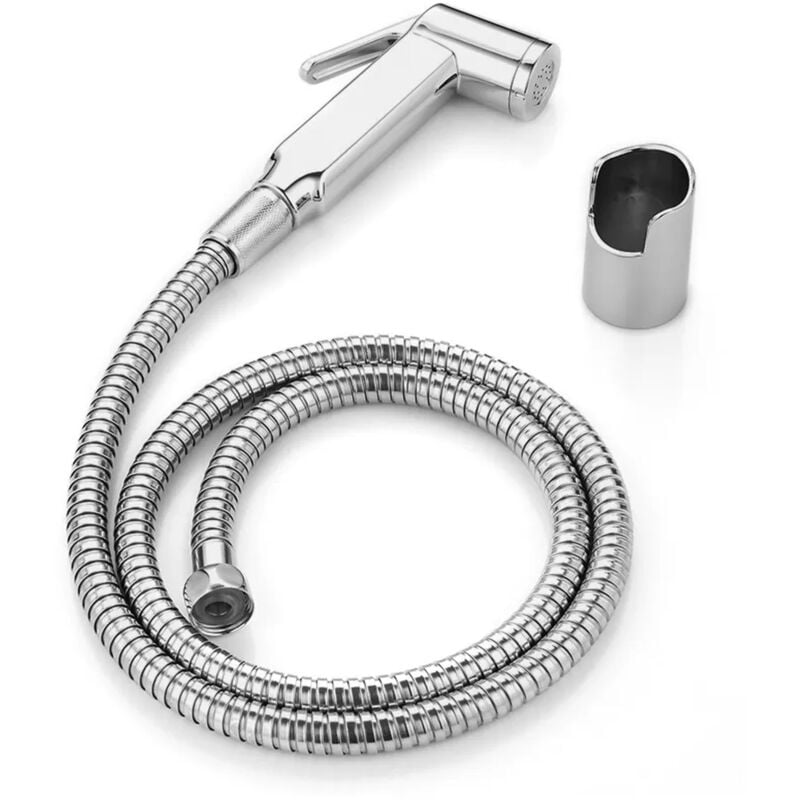 foto del prodotto inbagno set doccetta bidet cromata con pulsante on off e supporto a muro