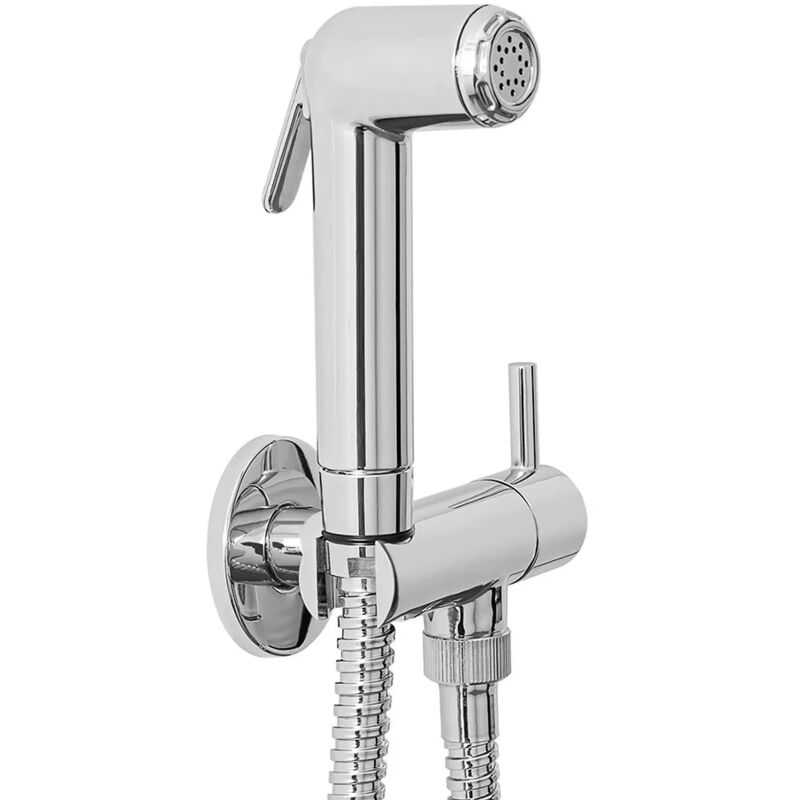 foto del prodotto inbagno set doccetta bidet cromata in abs con pulsante on off e supporto con rubinetto