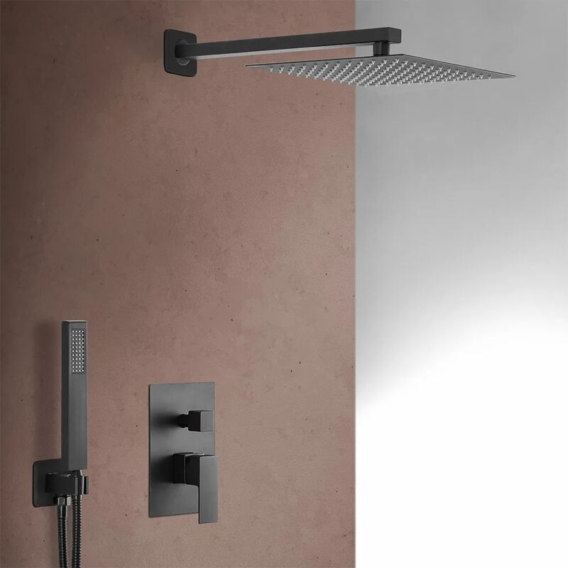 foto del prodotto inbagno set doccia completo nero opaco soffione 30 miscelatore e kit doccia