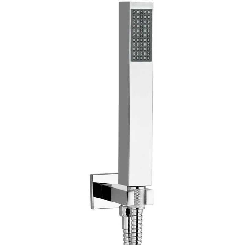 foto del prodotto inbagno set doccia cromo con doccino quadrato, presa acqua e flessibile