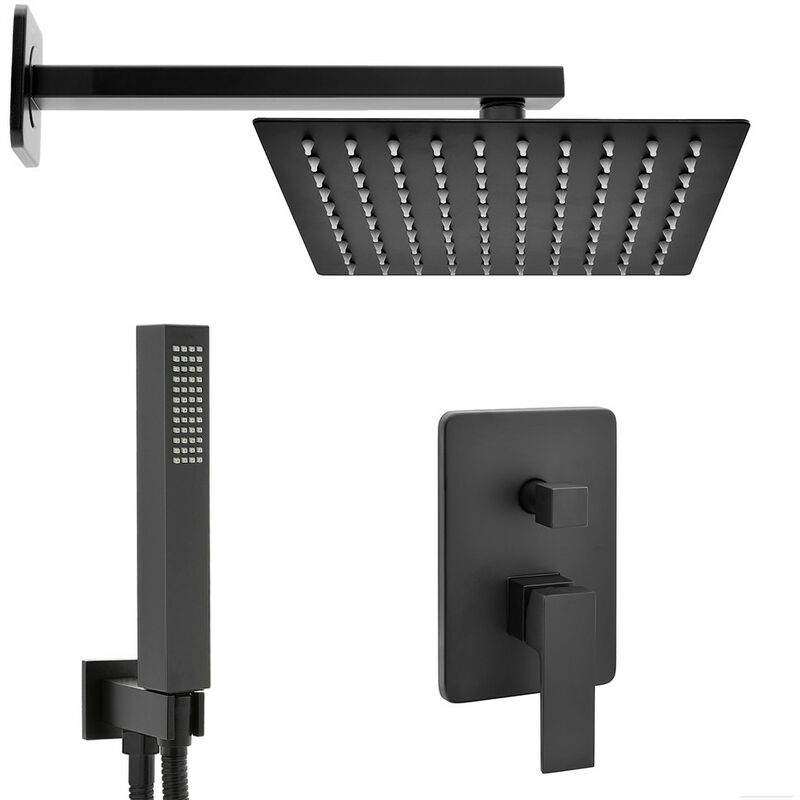 foto del prodotto inbagno set doccia incasso kubo nero opaco con soffione 25 cm e kit doccia